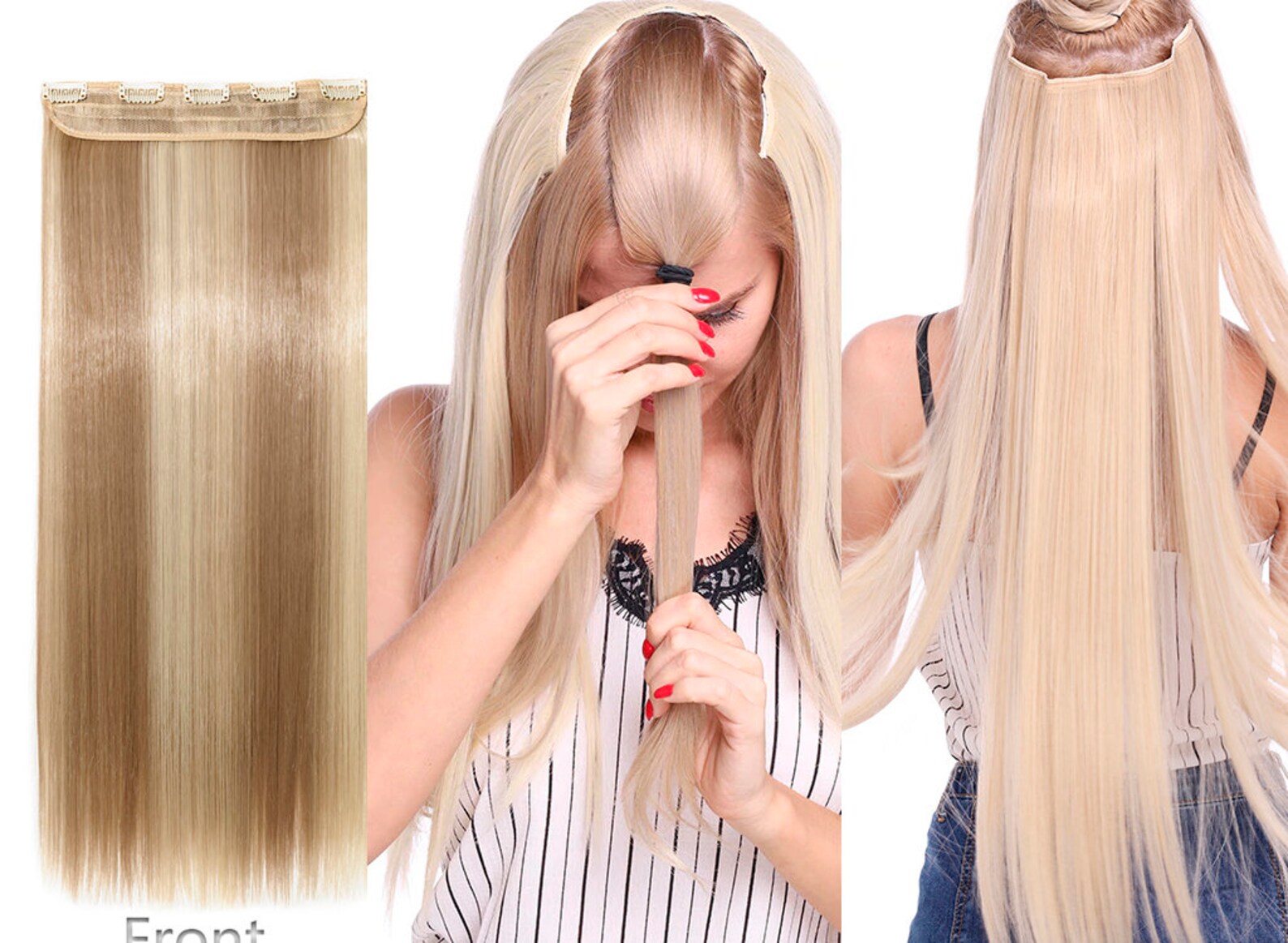 Golden Platinum Blonde Clip in Hair Extensions LongStraight Etsy