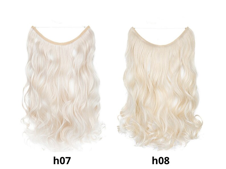 White Invisible Wire Hair Extensions or 5 clips wide Clip in Ice Blonde Ash Highlights Snow Hair Summer Spring image 5