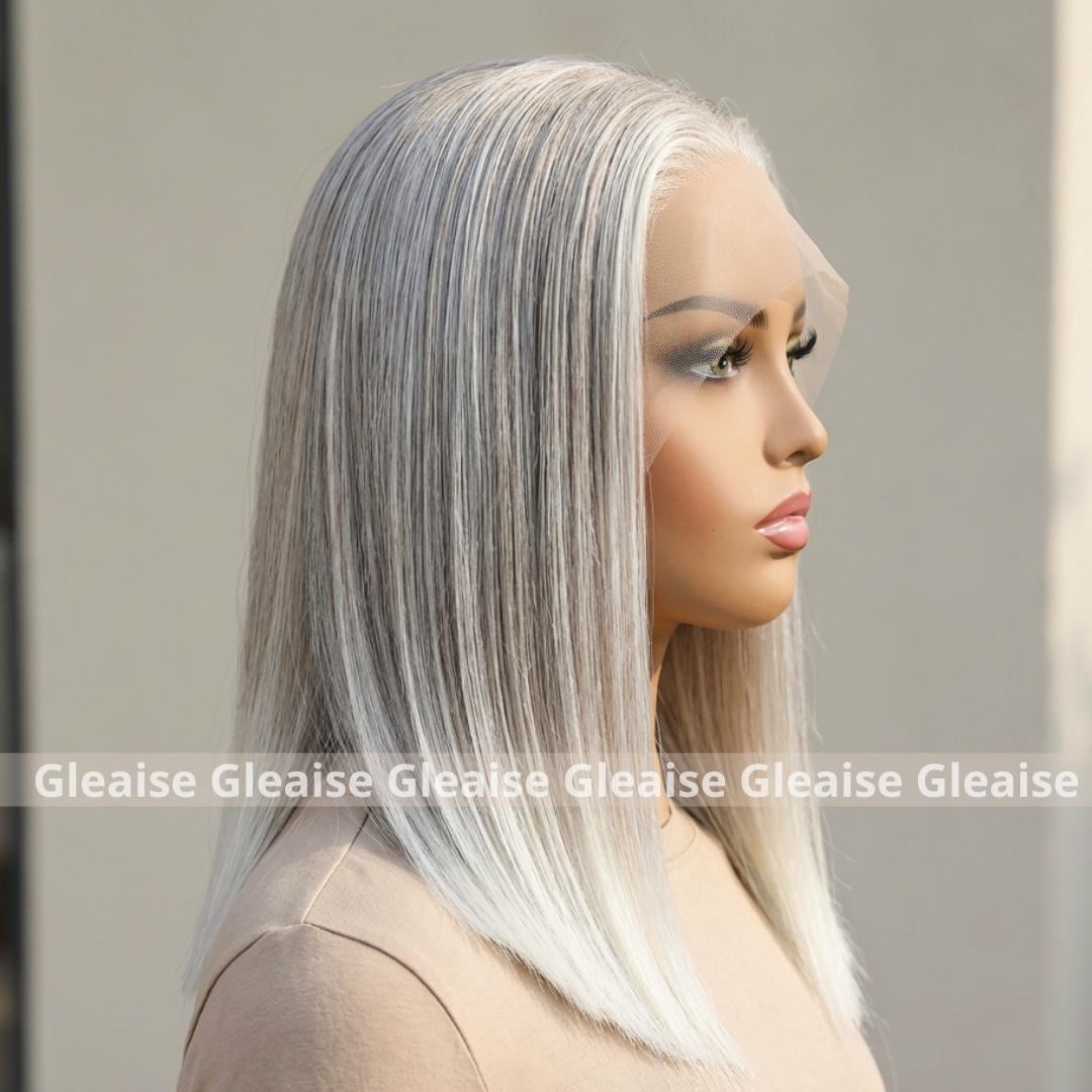 Peluca frontal de encaje en capas gris ceniza, cabello sal y pimienta,  cabello gris plateado, pelucas sintéticas, peluca larga - Etsy México, image size:1080x1080