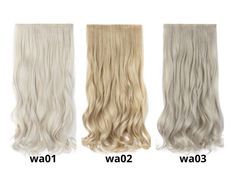 White Invisible Wire Hair Extensions or 5 clips wide Clip in Ice Blonde Ash Highlights Snow Hair Summer Spring image 9