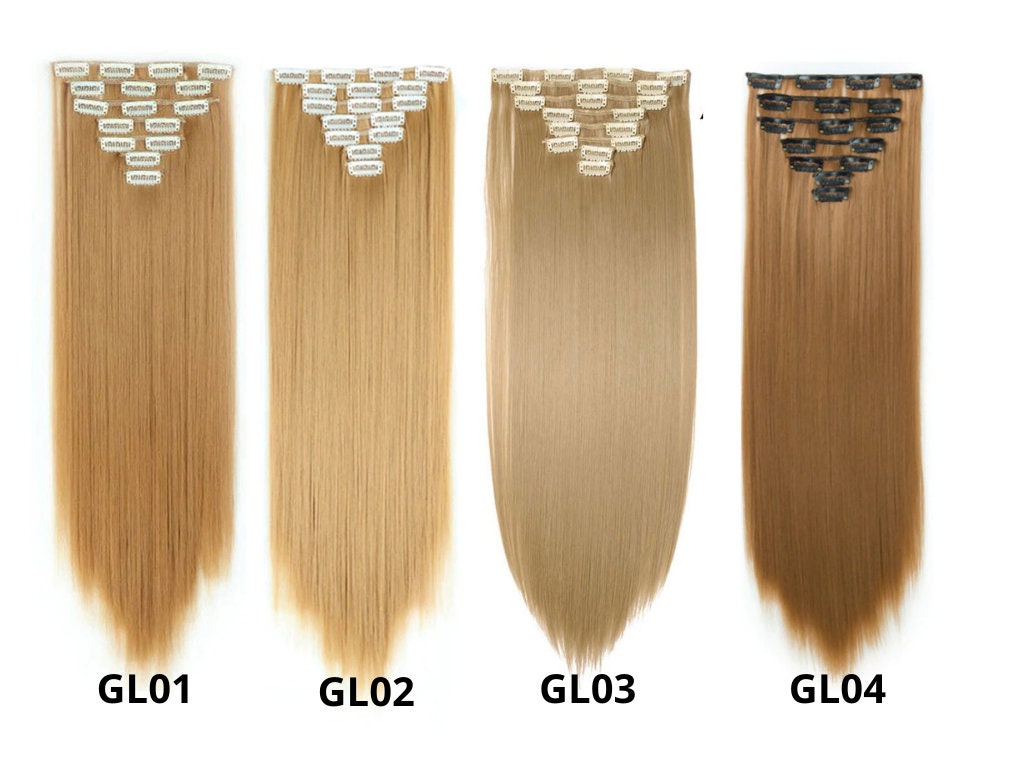 Golden Blonde Clip in Hair Extensions, Wavy, Straight, Long, Short