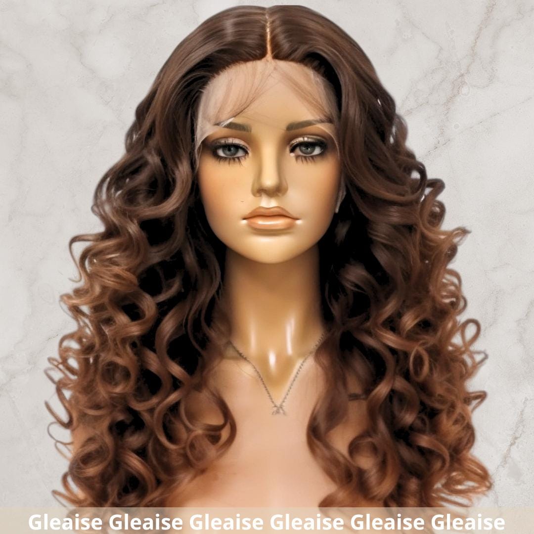 Chestnut Brown Mixed Ombre Curly Long Synthetic Lace Front Wig
