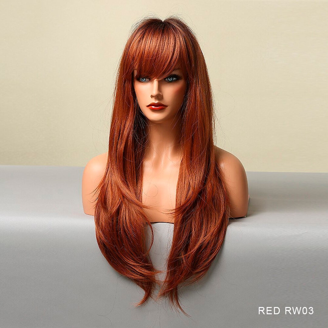 Ginger Wig With Bangs Long Red Head Auburn Red Wig Fringe - Etsy New Zealand