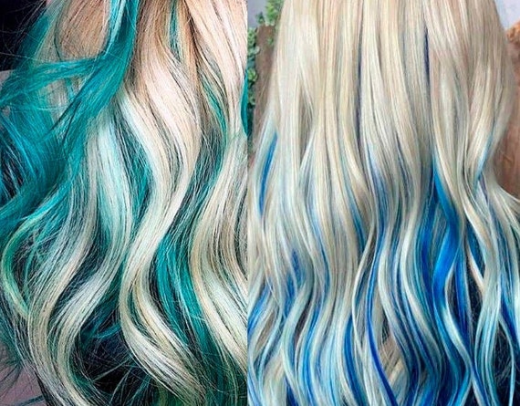 Teal Hair Extensions Clip In Turquoise Hair Streaks - Etsy Australia