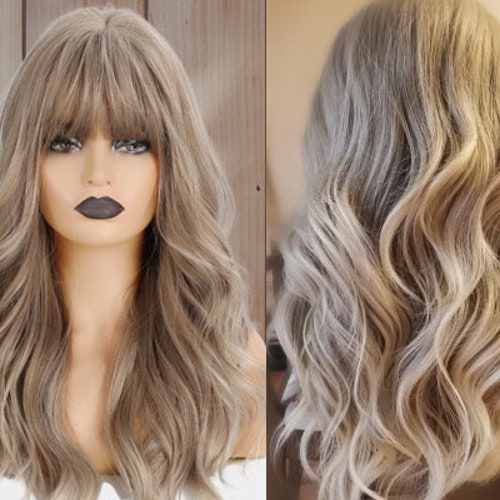 Ash Blonde Wig With Bangs Highlighted Wavy Wig Blonde - Etsy Australia Ash Blonde Wig With Bangs Highlighted Wavy Wig Blonde - Etsy Australia