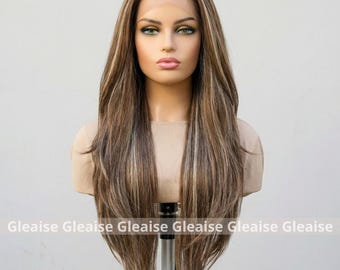 Brown Wig With Highlights Long Lace Front Ashy Brown With  display picture 1