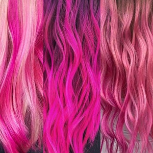 ホットピンクのヘアエクステンション、ローズヘアクリップ、レッドピンク、フューシャヘアストリーク、マーメイドヘア、パステルヘア、夏、ハイライト、ファンシーヘア