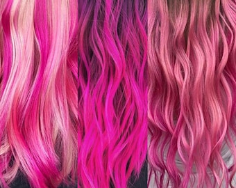 Hot Pink hair Extensions, Rose Hair Clips, Red Pink, Fuschia Hair Streaks, Mermaid Hair, Pastel hair, Summer, Highlights, Fancy hair