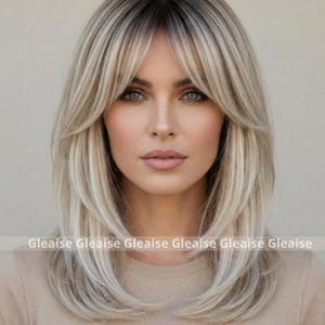 Natural Blonde Wig Flat Wrap Curls Hair Ómbre Platinum Light Blonde Wig With Bangs Curly Wavy Style Beachy Waves