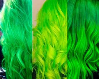 Light Green Hair Extensions, Neon, Billie Eilish, Aesthetic, Clip in Hair Streaks, Mermaid Hair, Pastel Hair, Summer, Highlights, Fancy hair