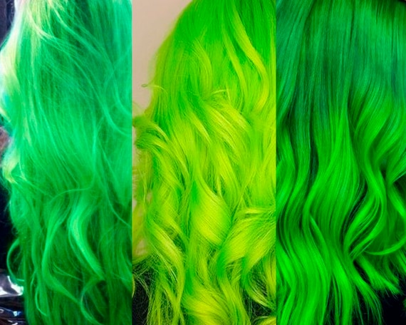Blue and Neon Green Hair Extensions - wide 4