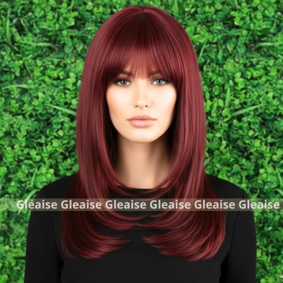 Wig Sale Long Burgundy red wine Long Wig Amazon.com: WIGER Long Wine Red Wigs with Bangs Straight  main image 3