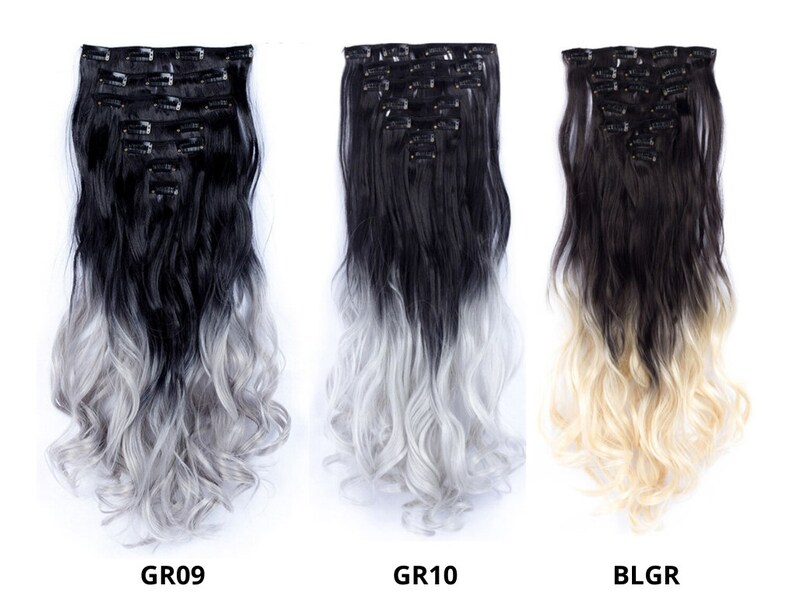 Gray Hair Extensions Clip in Hair Streaks Dark Greige Warm Etsy