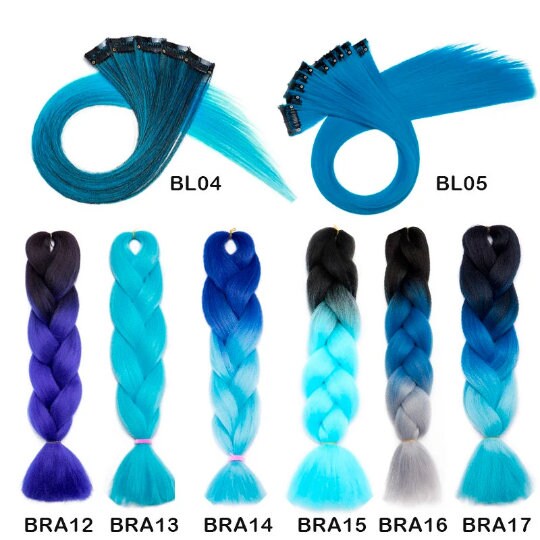 Black Blue Full Head Clip In Extension Amazon.com : Straight Clip in Hair Extensions Real Human  main image 2