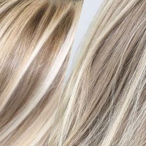 ベイビーライト ヘアエクステンション ブロンドハイライト シルバーグレーヘア アッシュブロンド プラチナクリップインヘア ストリーク 2025年夏