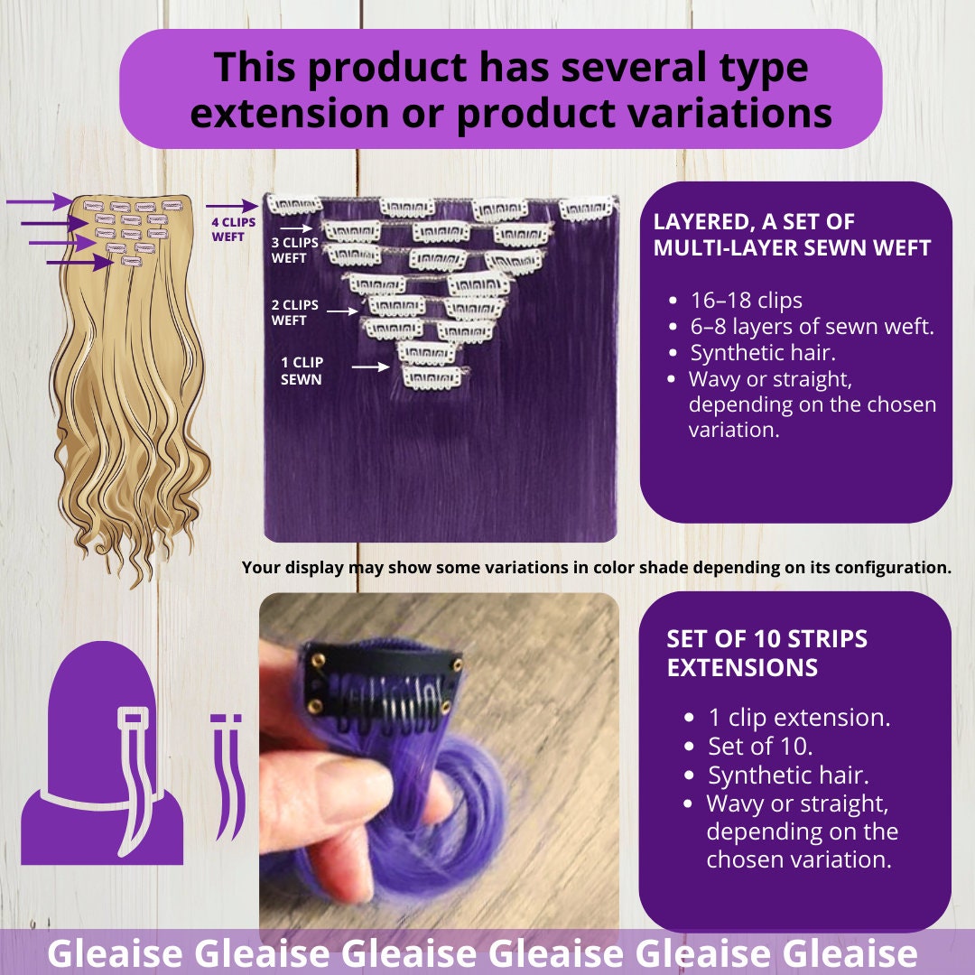 GZVIS Farbige Clip-in Haarverlängerungen - 12 Stück, Violett, 55,9 Cm Glatt - Perfekt Für Partys & Kostüme