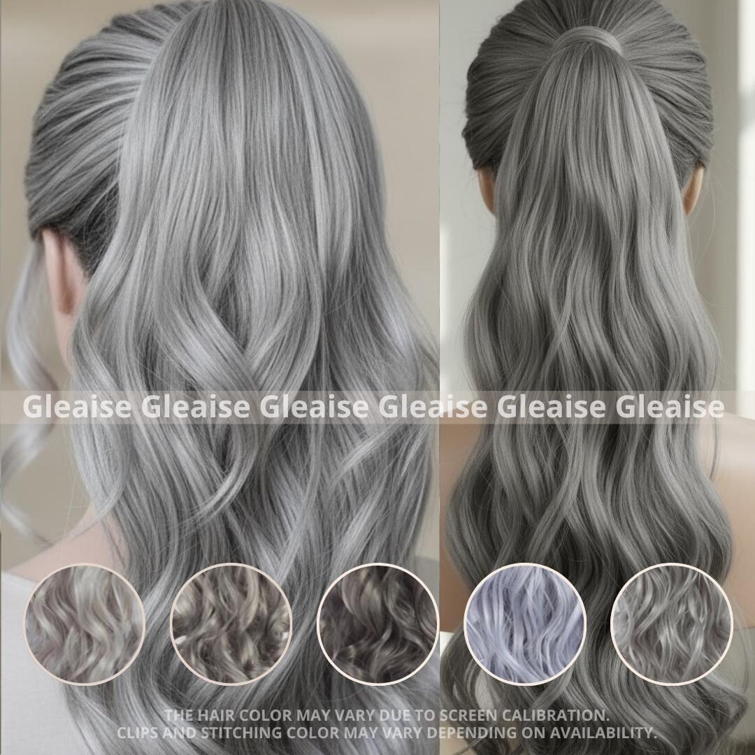 I.N.H. Ponytail clip in extension Grey color Silver/Grey (#SG) Straight Up Wrap Around Ponytail Extension  main image 2