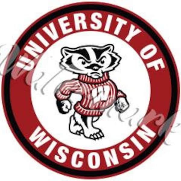 Wisconsin Badger Circle Logo Sticker / Vinyl Decal 10 sizes