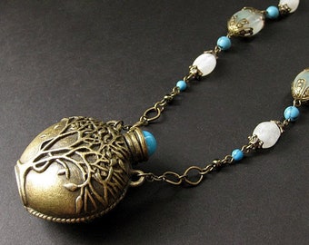 Amphora Bottle Necklace. Tree of Life Necklace. Moonstone Necklace. Turquoise Necklace. Handmade Necklace. Handmade Jewelry.