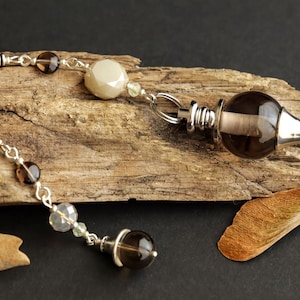 Crystal Gemstone Pendulum - Smoky Quartz Point with Prehnite Beads