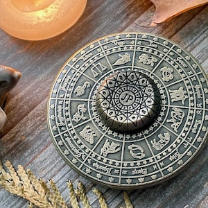 Fortune's Wheel Divination Tool. Antique Bronze Astrologer's Wheel. Spinning Zodiac Disk. image 6