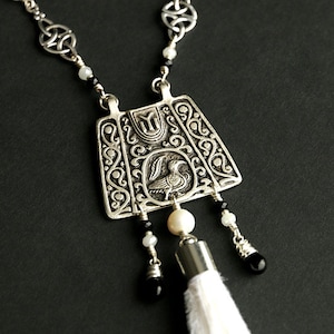 White Feather Necklace. Norse Necklace. White Necklace. Celtic Necklace. White Tassle Necklace. Viking Necklace. Handmade Necklace.