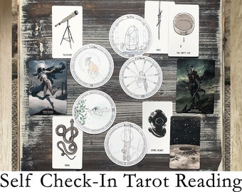 Selbstfürsorge-Tarot-Lesung. Kartenlegung für Selbsterkenntnis. Selbst Check-In Tarot Legung. Intuitive Tarotlegung.