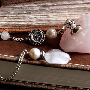 Pink Rose Quartz Pendulum - Gemstone Point with Pearl Accents