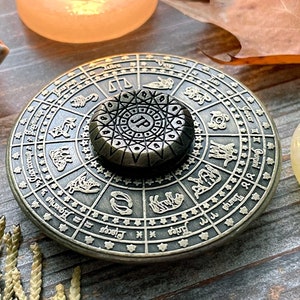 Fortune's Wheel Divination Tool. Antique Bronze Astrologer's Wheel. Spinning Zodiac Disk. image 7