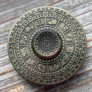 Fortune's Wheel Divination Tool. Antique Bronze Astrologer's Wheel. Spinning Zodiac Disk. image 2