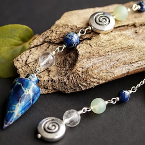 Dark Blue Sea Sediment Jasper Pendulum with New Jade and Quartz Accents