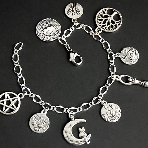 Paganism Bracelet. Earth Religion Charm Bracelet. Wiccan Bracelet. Pagan Bracelet. Wicca Bracelet. Silver Bracelet. Pagan Jewelry.