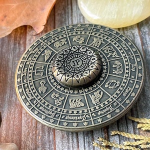 Fortune's Wheel Divination Tool. Antique Bronze Astrologer's Wheel. Spinning Zodiac Disk. image 8