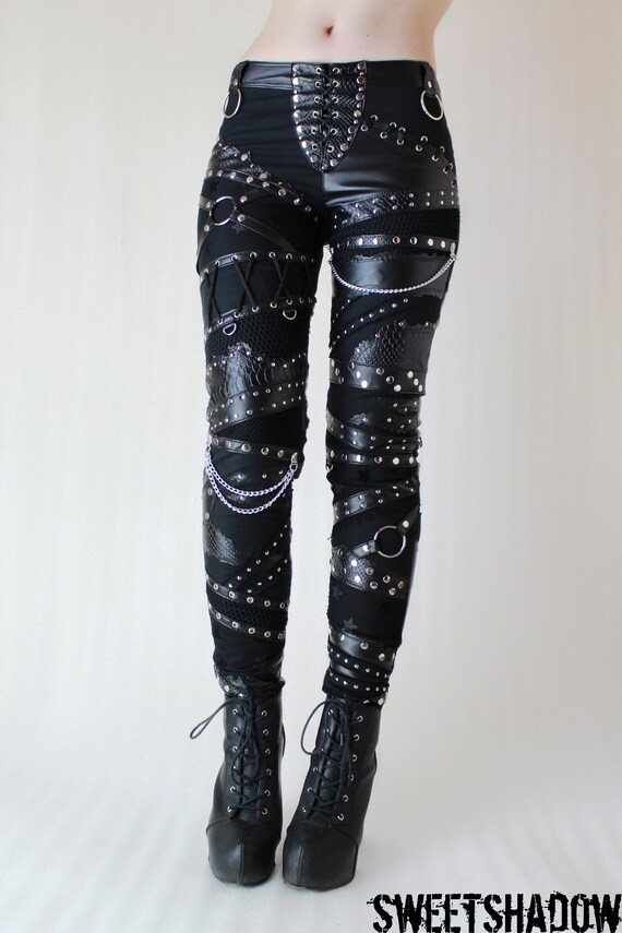 Black skinny pants lace up pants 