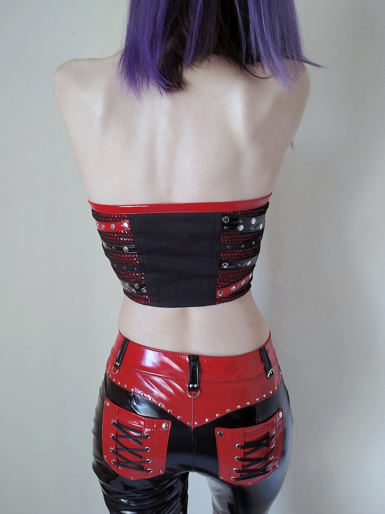 Halter top crop top PVC top studded gothic goth metal | Etsy