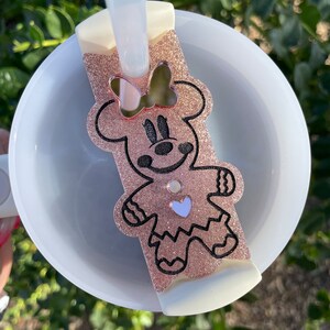 Minnie Gingerbread Stanley tumbler topper accessory Pink Minnie Gingerbread Stanley Tumbler topper top of lid Mouse Park essentials