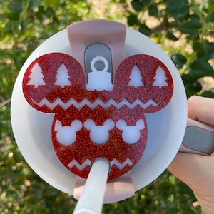 スタンレー タンブラー 蓋の上用トッパー、クリスマス セーター ミッキー クリスマス タンブラー タンブラー用トッパー アクセサリー、ミッキー バケーション、カスタム