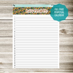 396 Falling Leaves Perpetual Calendar | Full Page Notes Sticker | A5 or 7x9 Planners