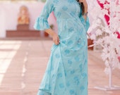 Festive beautiful print cotton kurti with plazo set