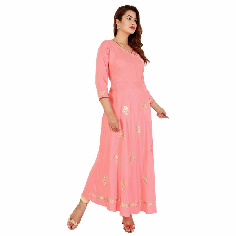 Amazing /& occasionally flared full length gown kurti with gota Patti work..all size are available from Indian chart