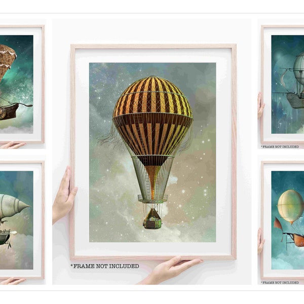 Magical Fantasy STEAMPUNK Montgolfière Dirigeable Art Affiche Imprime A4 A3 A2 A1 vintage Victorian Fantasy Style Prints Wall Art