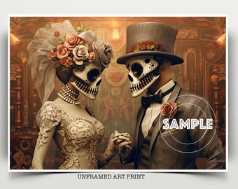 SUGAR SKULLS Art Prints Day of the Dead Wedding Couple Bride & Groom Art Prints  #1