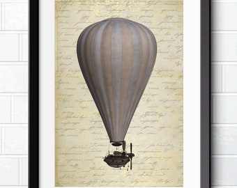 Vintage Balloon Steampunk Fantasy Art Prints A4 A3 Hot Air Balloon Victorian Style Wall Art Poster Prints Vintage Script Great Gifts