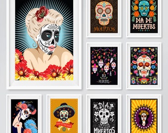 Mexican Day of the Dead Sugar Skull Art Poster Prints A4 A3 A2 Horror Gothic Skulls Home Decor Day of the Dead Wall Art #2