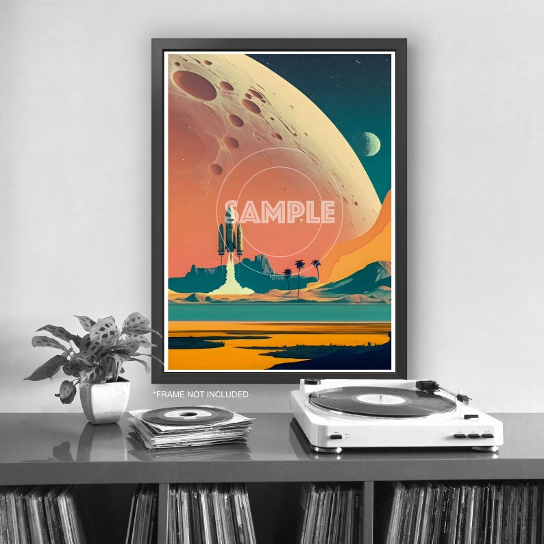 Stampe d'arte spaziali retrò Set di 3 Razzi spaziali Pianeti lunari Stampe di poster senza cornice Pop Art Set di 3 Grandi regali o oggetti da collezione 9 immagine 3