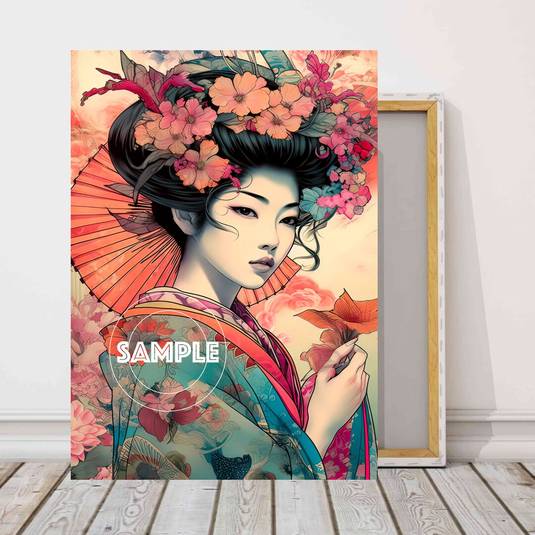 JAPANESE GEISHA Painting Framed Canvas Wall Art Canvas Geisha Etsy