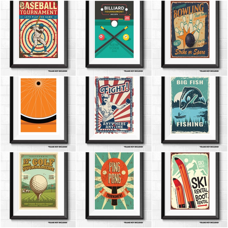 Awesome Retro Sports Pop Art Poster Prints Games Room Fishing Etsy