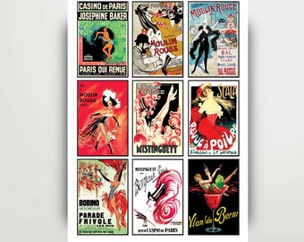 Vintage Burlesque Moulin Rouge Collezionabile Vintage Collage Craft Card Stampe d'arte French Burlesque Paris Revue Grandi regali