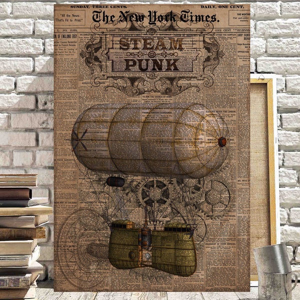 Steampunk Canvas Pictures Vintage Grunge Hot Air Balloon Industrial Fantasy Box Canvases Steampunk Pictures #7