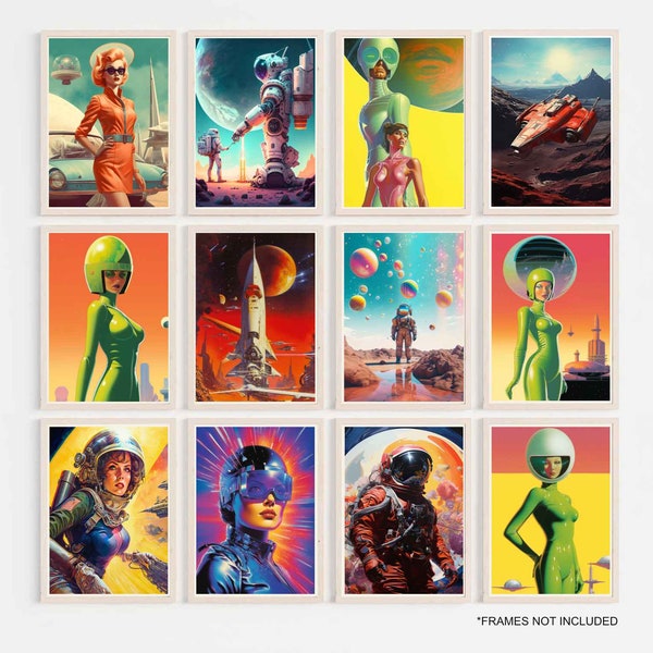 Retro Space Sci-Fi Art Prints Pop Art Poster Prints Space Moons Planets Astronauts Rockets Spaceships Sci-Fi Wall Art